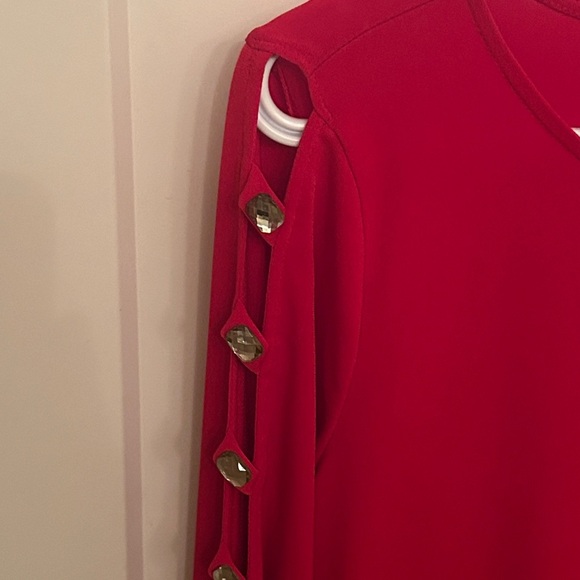Sexy NWOT Michael Kors Peek-A-Boo Jeweled Arm Vibrant Red Top, size M - Picture 5 of 8